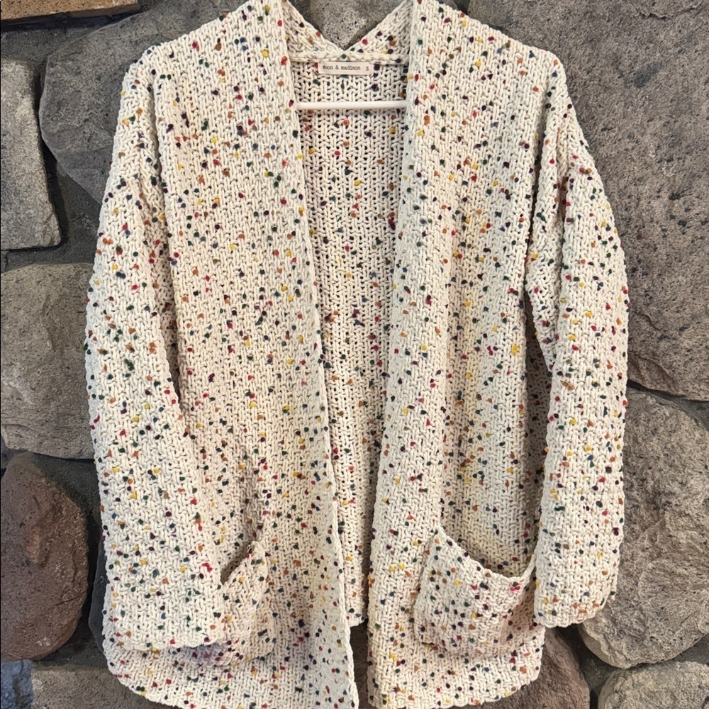 Moon & Madison Multicolor Knit open-knit popcorn confetti cardigan size small